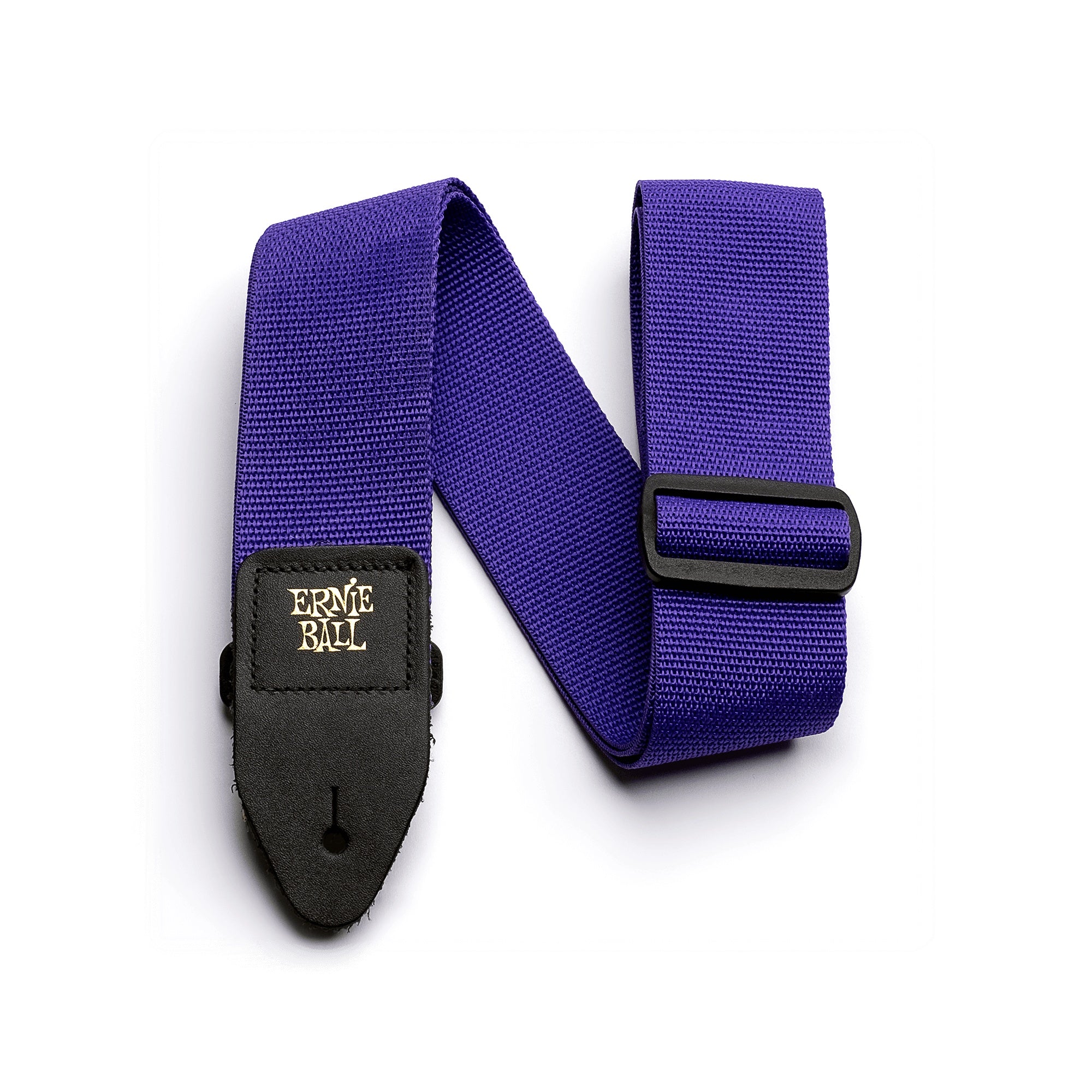 Purple Ernie Ball Polypro guitar strap with adjustable length and padded ends for comfortable instrument support.