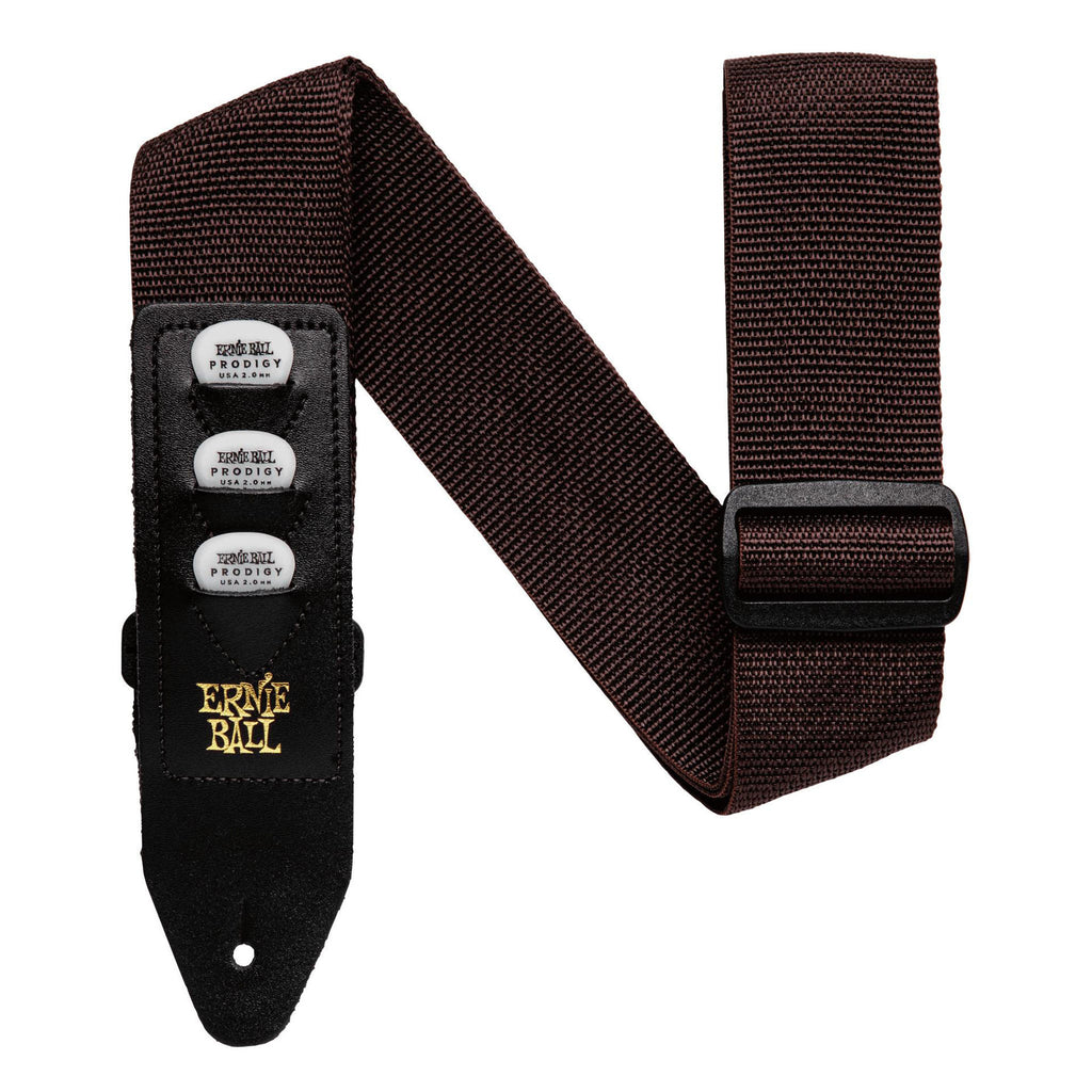 Ernie Ball 4250 Pickholder Guitar Strap in Brown (Holds 3 Picks)