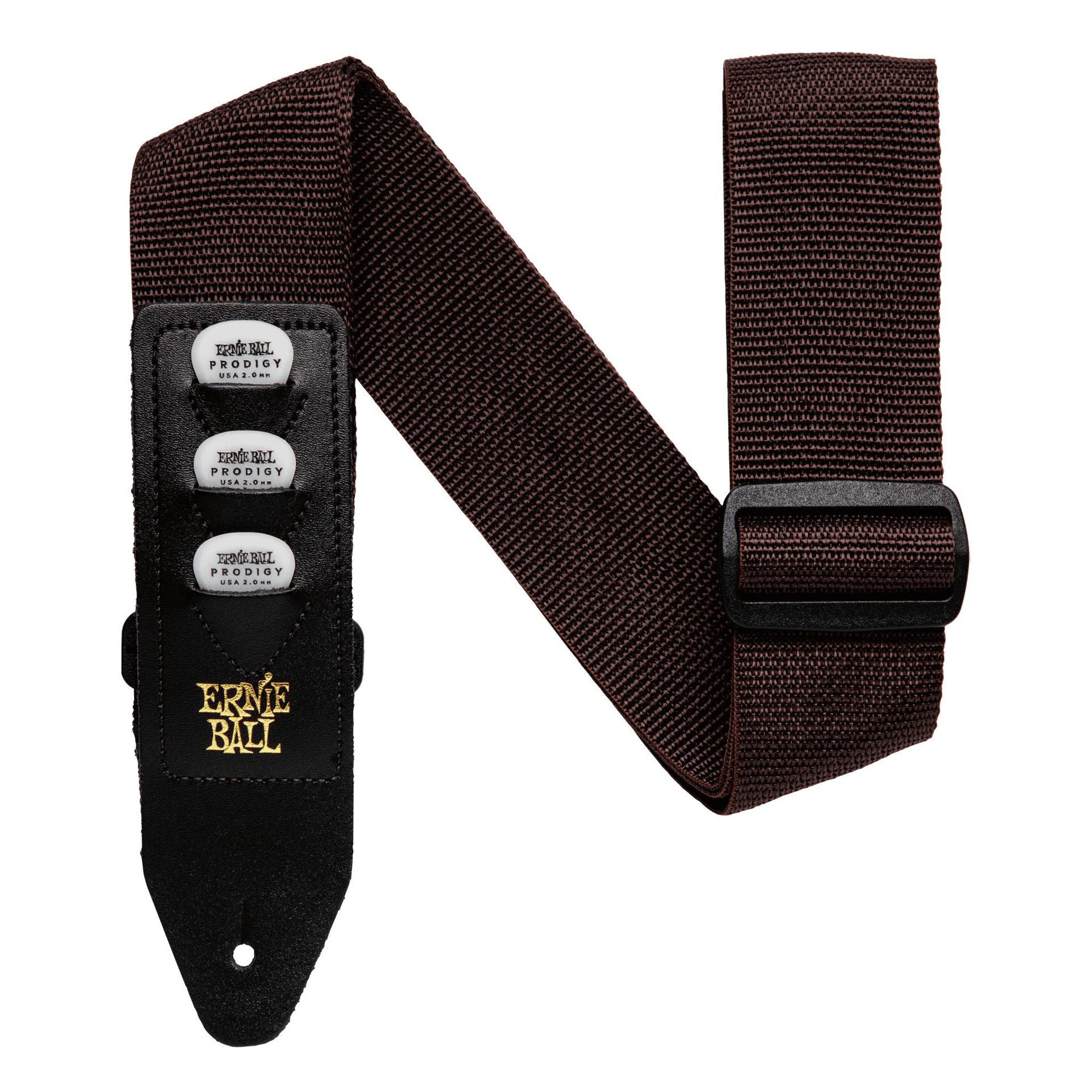 Ernie Ball 4250 Pickholder Guitar Strap in Brown (Holds 3 Picks)