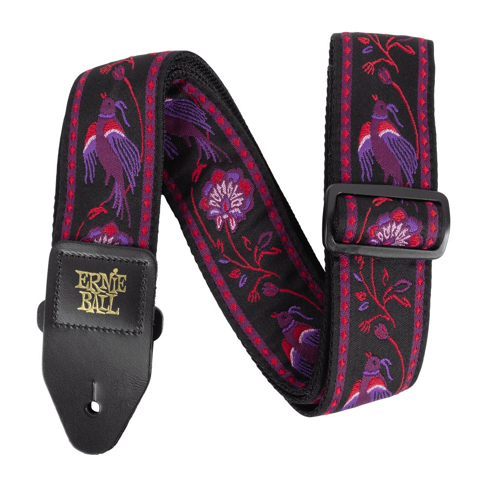 Ernie Ball Classic Jacquard guitar strap featuring a Pleasant Pheasant design with intricate woven pattern for musical instrument support.