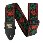 Ernie Ball Classic Jacquard guitar strap with Western Rose pattern, featuring woven design and leather ends for musical instrument support.