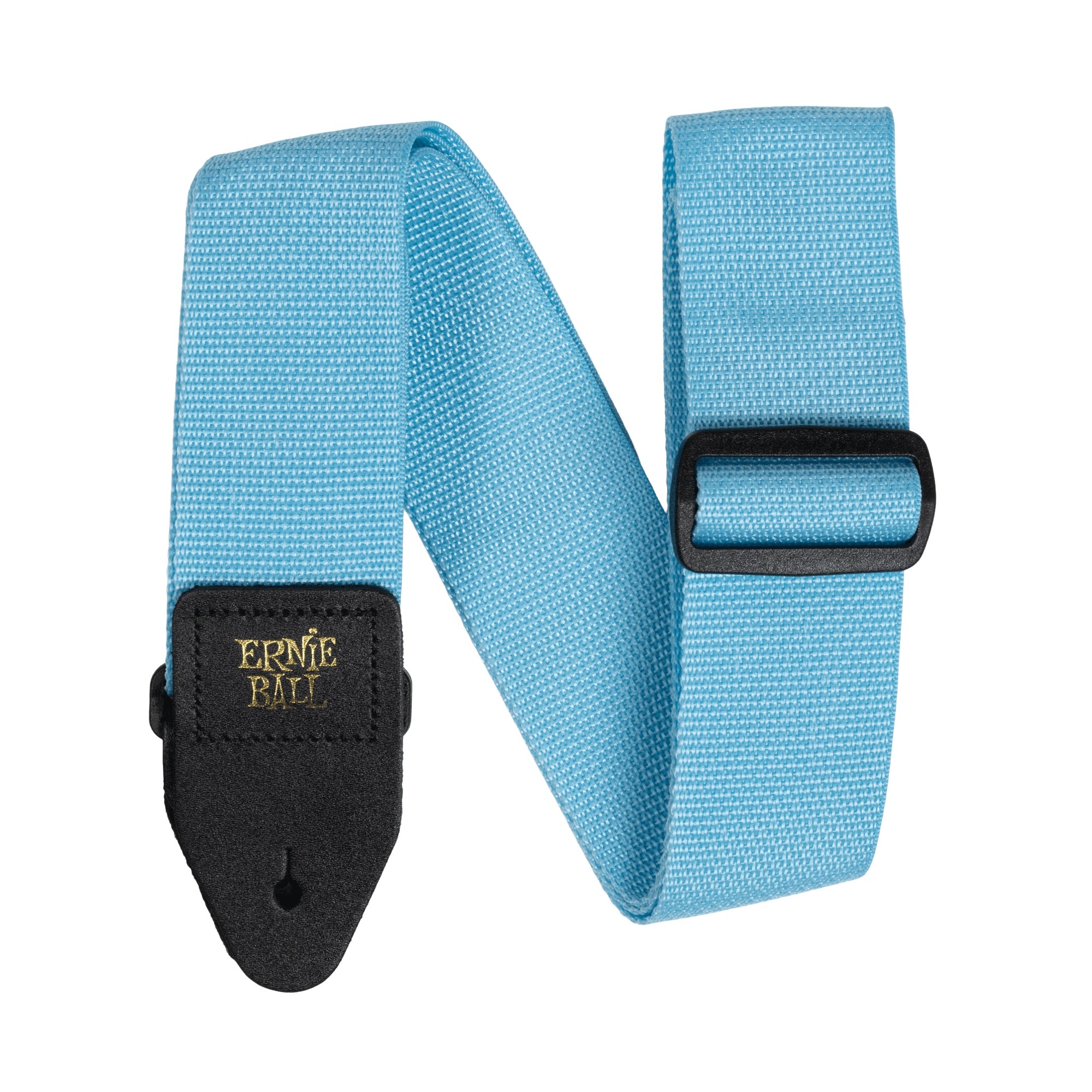 Ernie Ball Polypro guitar strap in breaker blue, featuring adjustable length and durable nylon material for comfortable playing.
