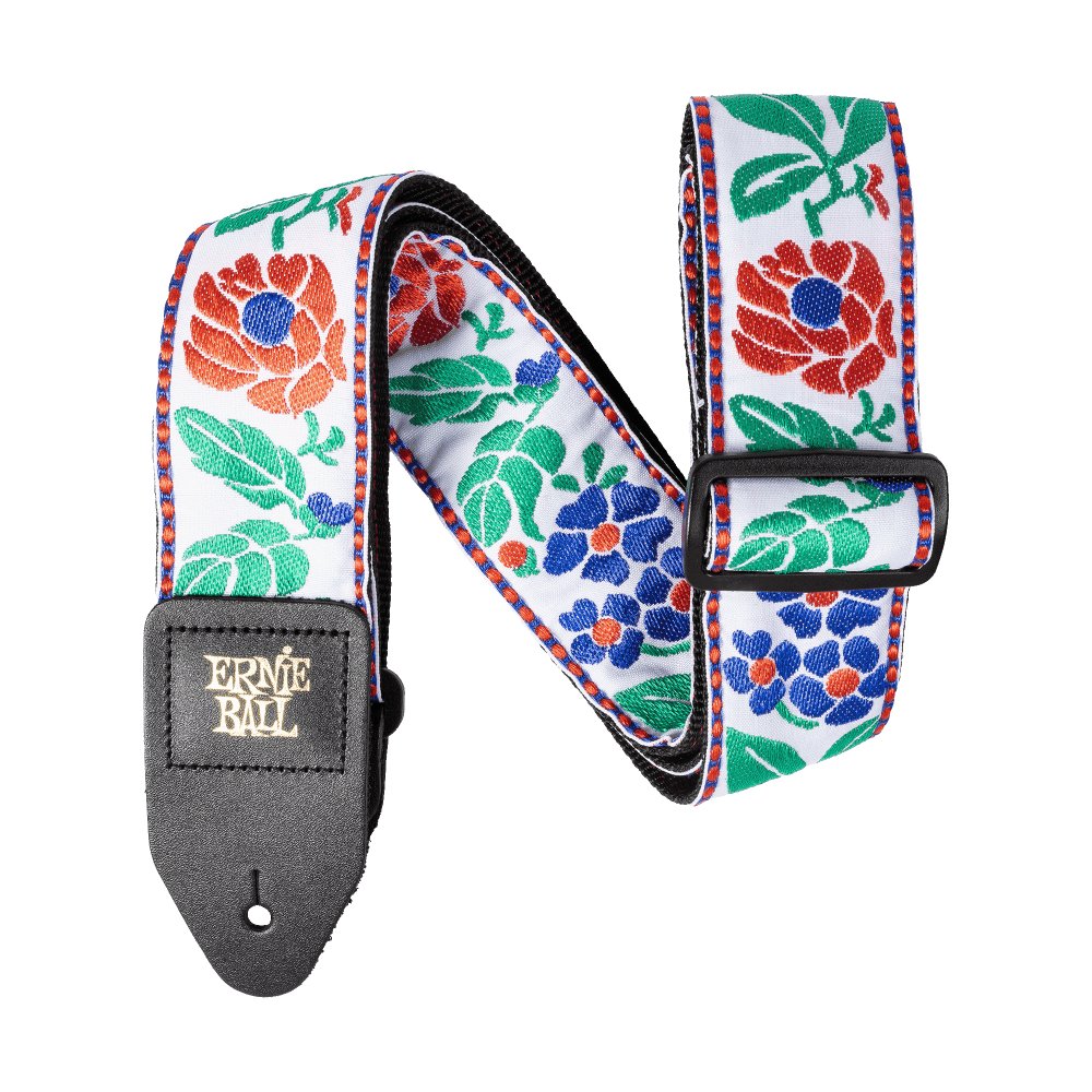Ernie Ball Classic Jacquard Guitar Strap with quilted floral pattern, adjustable strap for electric or acoustic guitars.