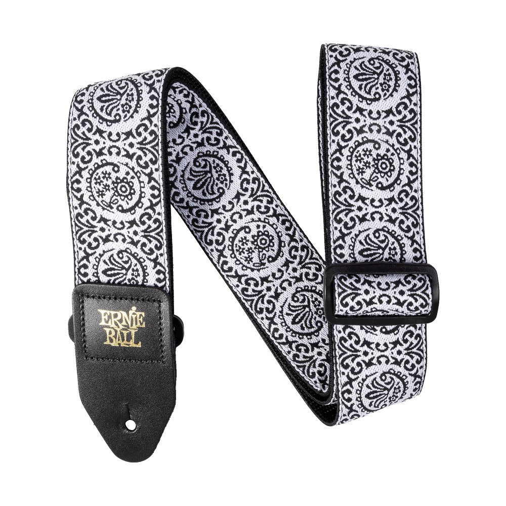 Ernie Ball Classic Jacquard Guitar Strap with Zen Garden design, woven fabric with intricate green and beige pattern for electric guitars.