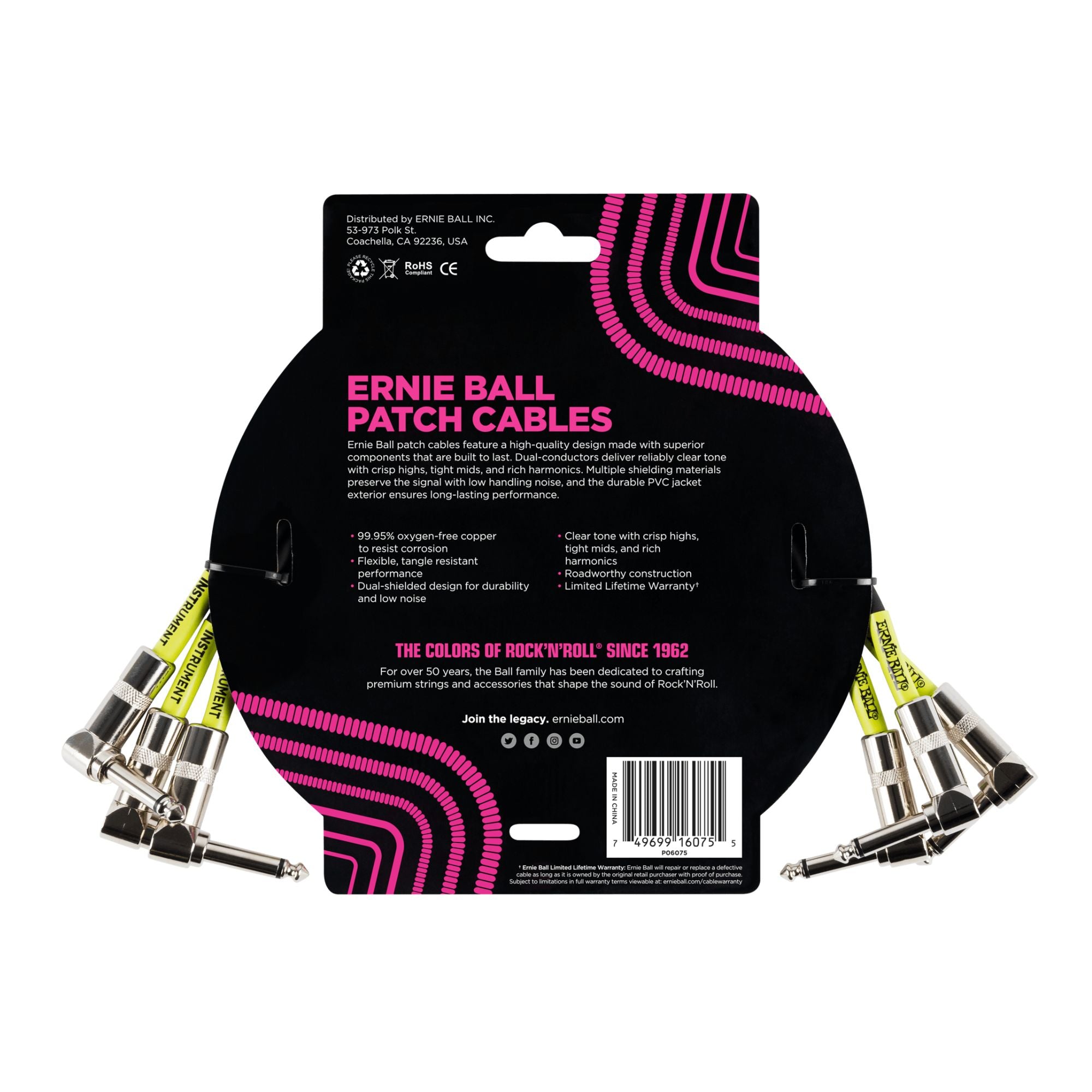 Ernie Ball 30 cm Angle / Angle Patch Cable 3 Pack, Black
