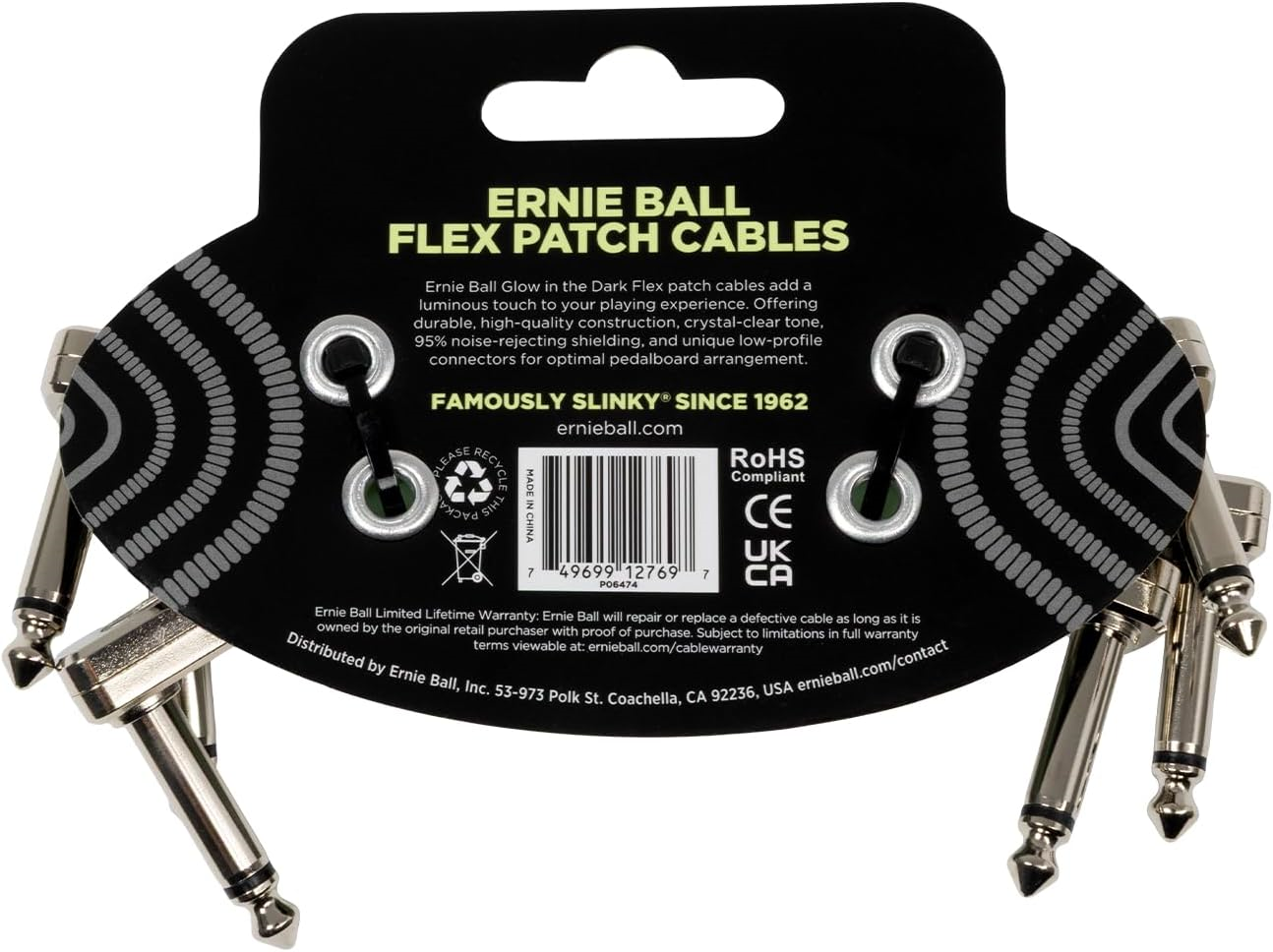 Ernie Ball 3 Glow in the Dark Patch Cable (3pk)