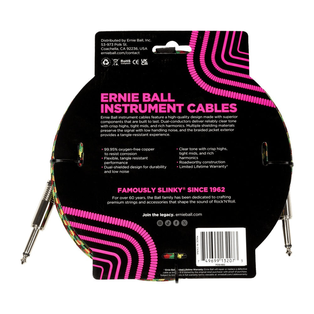 Ernie Ball Braided Instrument Cable Straight/Straight 10ft Good Vibrations