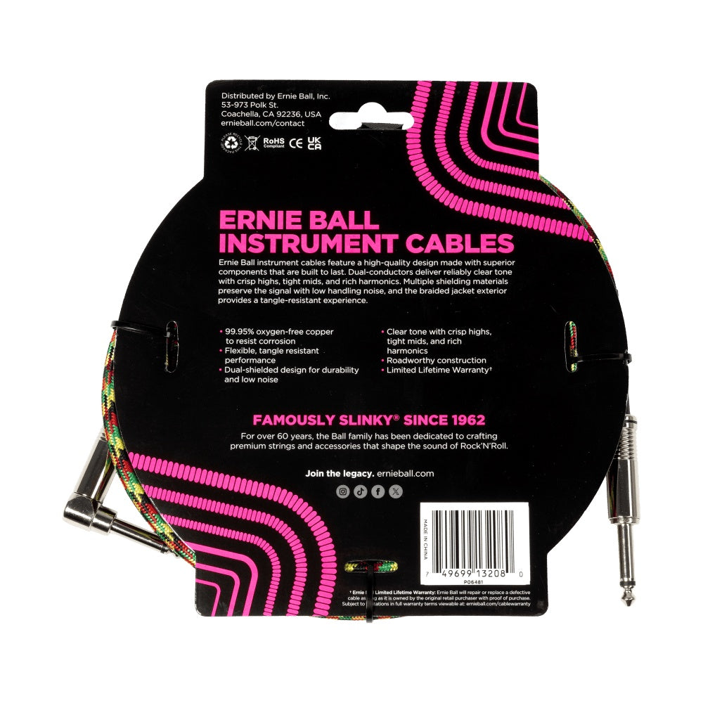 Ernie Ball Braided Instrument Cable Straight/Angle 10ft Good Vibrations