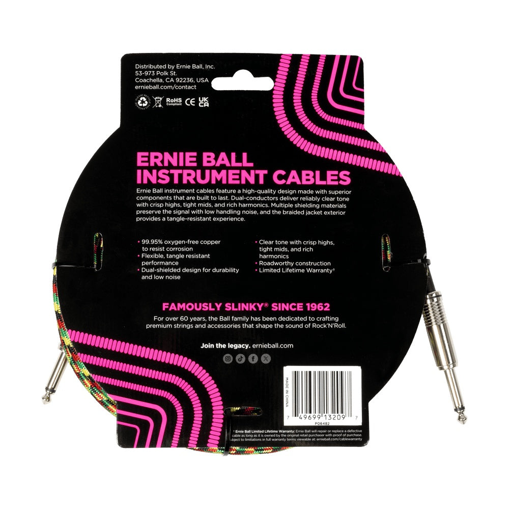 Ernie Ball Braided Instrument Cable Straight/Straight 18ft Good Vibrations
