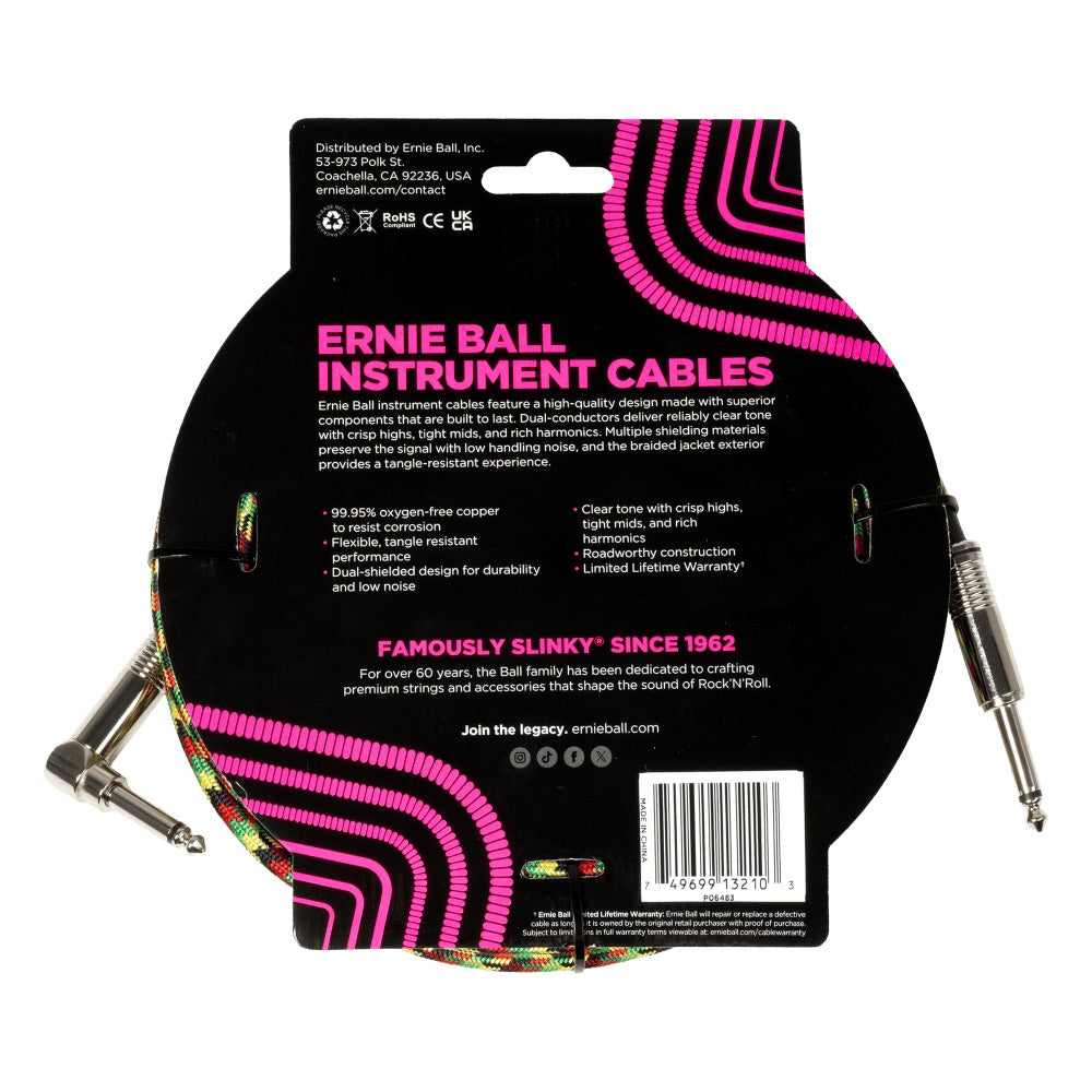 Ernie Ball Braided Instrument Cable Straight/Angle 18ft Good Vibrations