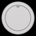 Remo Powerstroke 3 Coated 16-inch drumhead mounted on a drum, showing its textured coated surface for drum kit use.