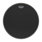 Remo Powerstroke 3 Ebony 16-inch bass drumhead with black Dynamo logo, designed for drum heads and percussion instruments.