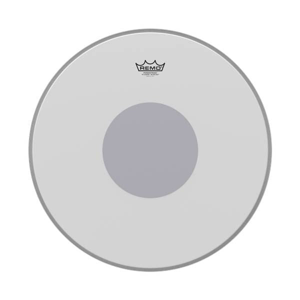 Remo Powerstroke 3 coated 20-inch bass drumhead with black bottom and unstriped top, designed for bass drum sound enhancement.