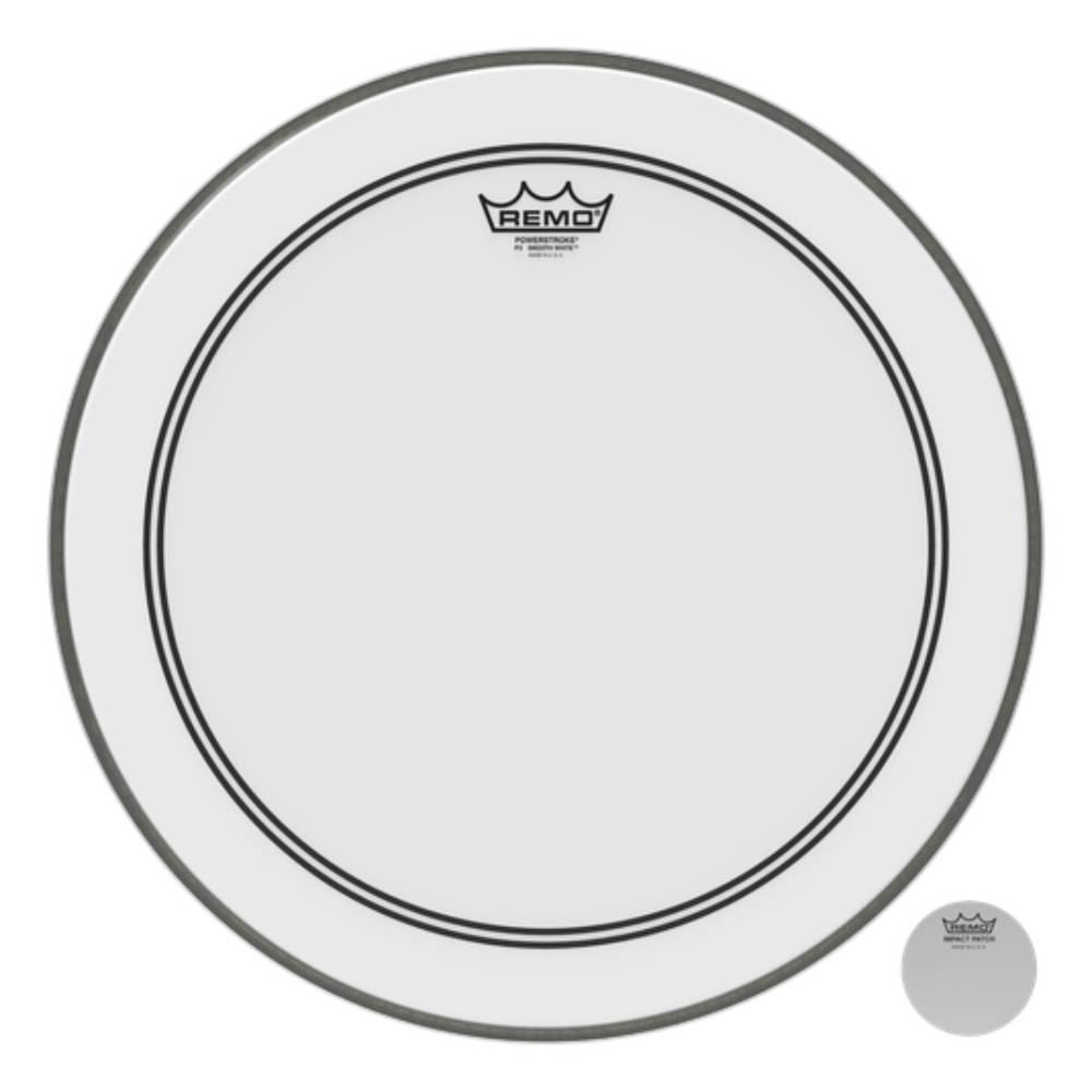 Remo P3-1222-C2 Powerstroke 3 Smooth White 22 Inch Bass Drumhead with Impact Patch