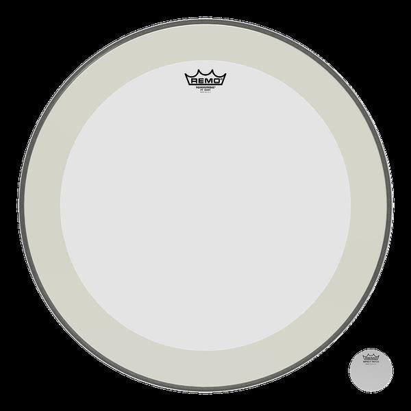 Remo Powerstroke 4 Clear 18-inch drumhead on a drum, showing the durable, transparent surface designed for high-quality sound.