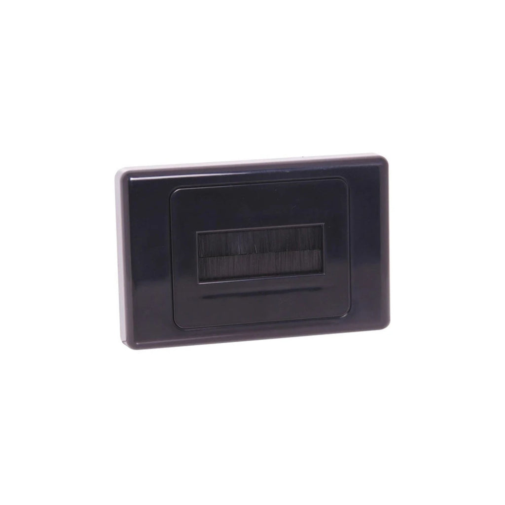 Dynalink flat black brush wallplate with clean, smooth finish and multiple project openings for cable management and wall wiring.
