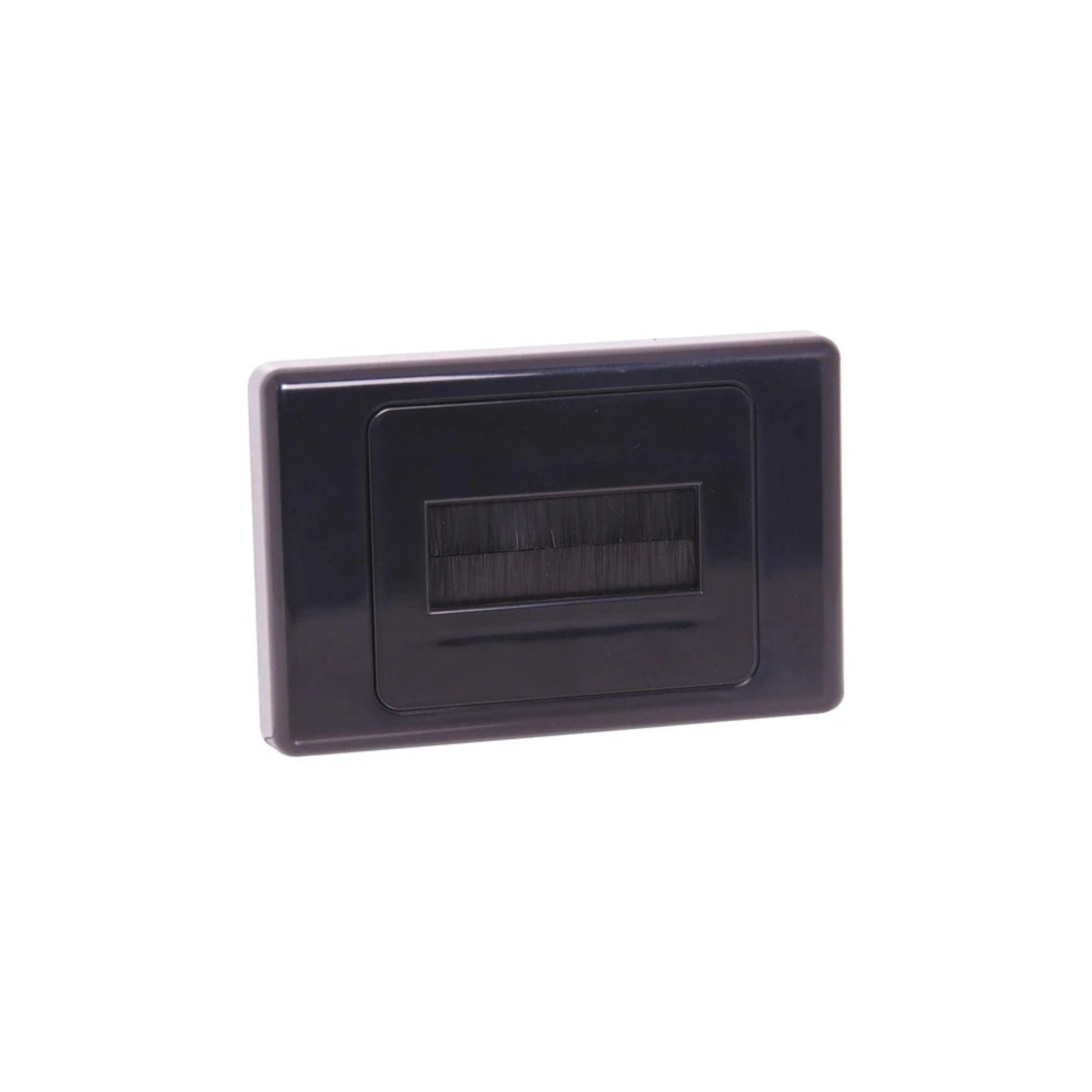 Dynalink flat black brush wallplate with clean, smooth finish and multiple project openings for cable management and wall wiring.