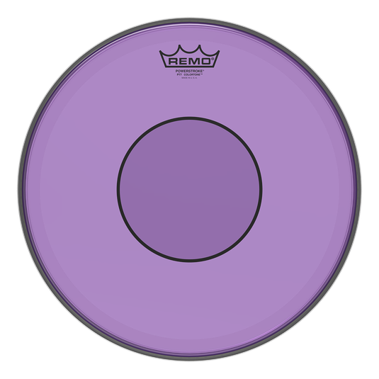 Remo 13-inch Powerstroke 77 Colortone purple snare drum batter head for drum kits, featuring vibrant purple color and durable construction.