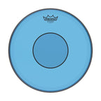 Blue Remo Colortone P77 14-inch drumhead with vibrant color and clear branding, designed for drum set use.