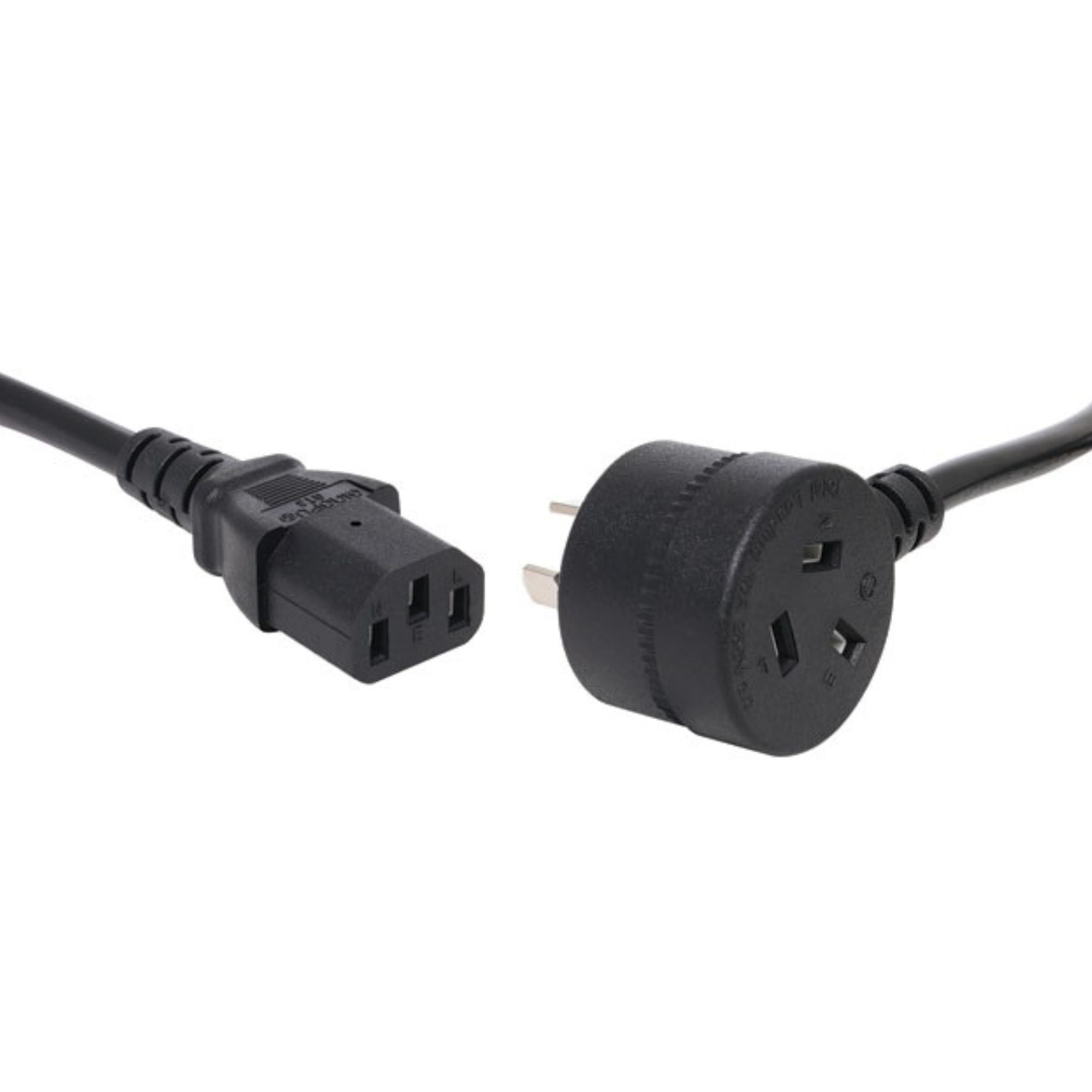 Black 5-meter 3-pin piggyback to IEC C13 power cable from Mega Music Online, used for audio and electronic equipment connections.