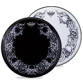 Remo Powerstroke 22 Inch Bass Drumhead Tattoo Skulls On BLACK Graphic