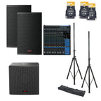 Silver Pack Mega Music package PA system with speakers, microphones, and audio equipment for professional sound setup.