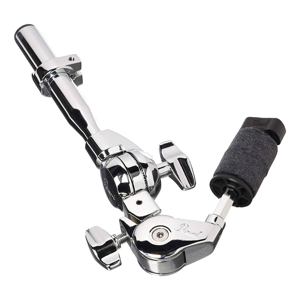 Pearl Pearl CH-930S short cymbal boom arm with Uni/Lock tilter attached to drum hardware, showcasing adjustable cymbal positioning.