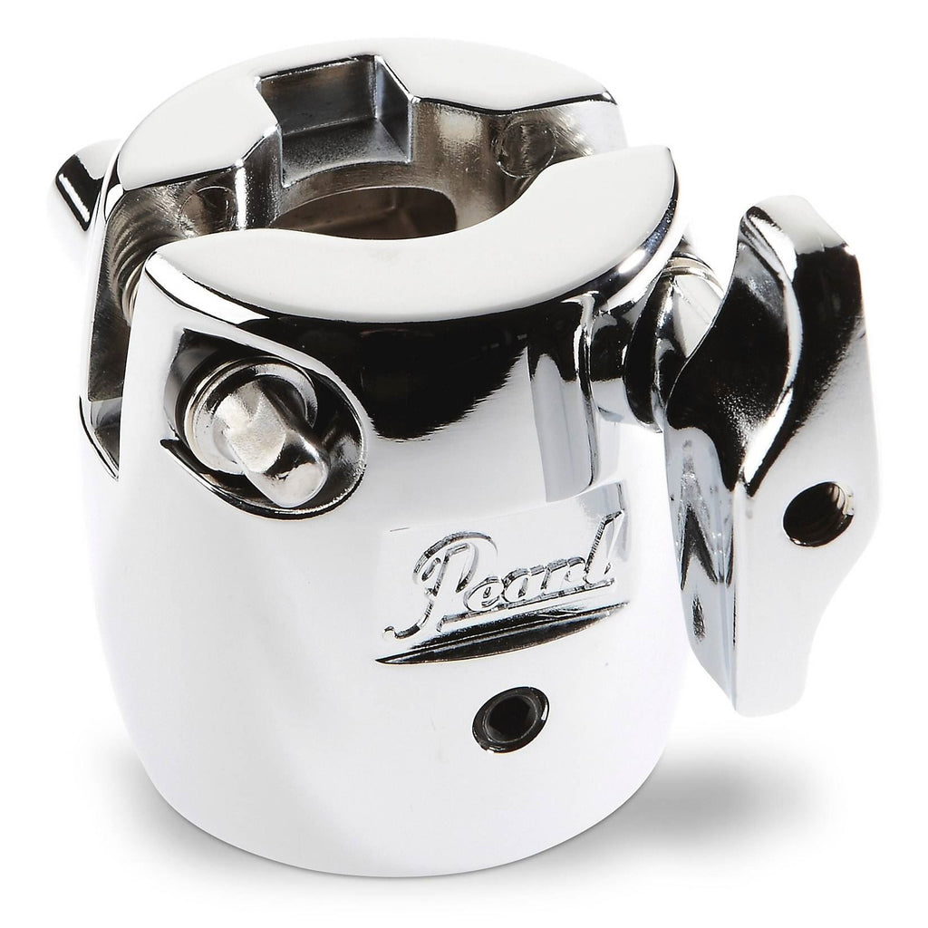 Pearl PCL-100 expandable pipe clamp for drum legs, showing the adjustable hardware and clamp mechanism for securing drum components.