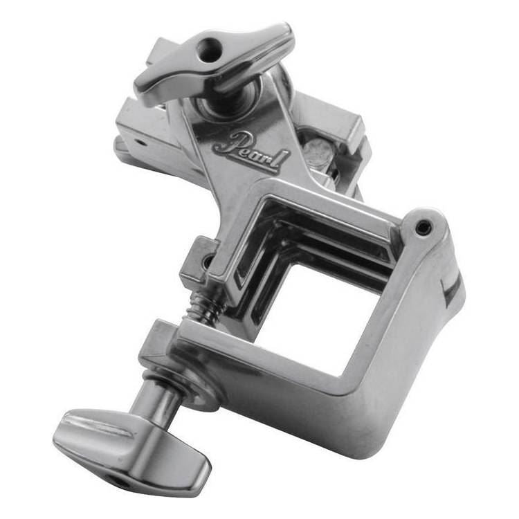 Pearl PCX-200 pipe clamp for drum hardware and accessories, shown in a close-up view with metal construction and adjustable screw.