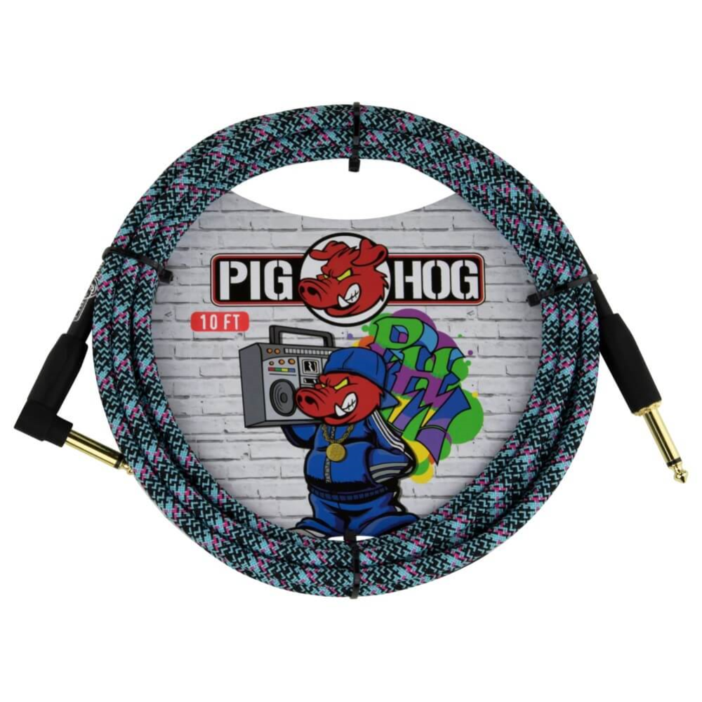 Pig Hog 10ft Right Angle Instrument Cable - Blue Graffiti