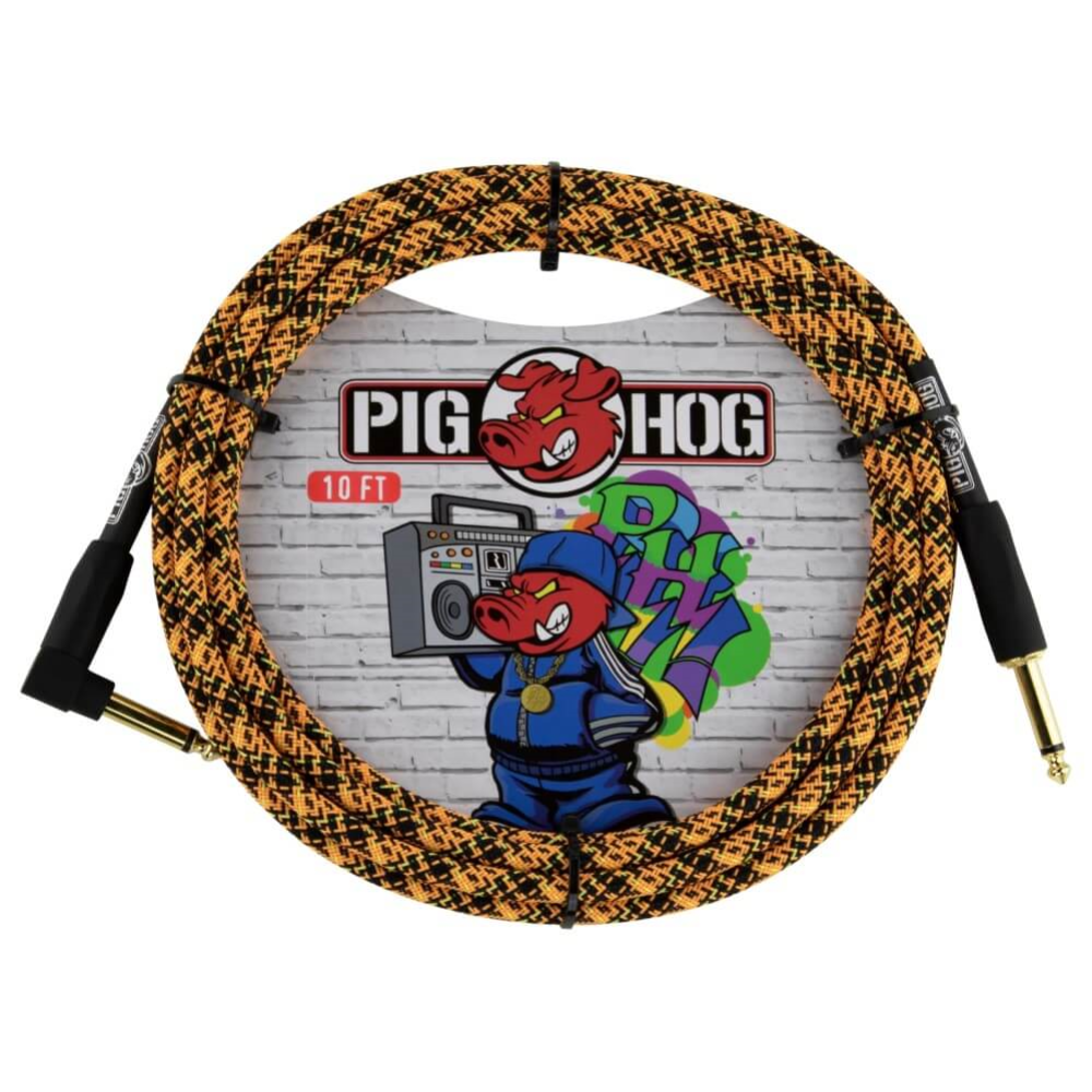 Pig Hog 10ft Right Angle Instrument Cable - Orange Graffiti