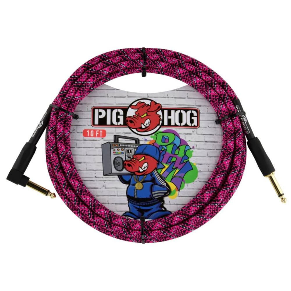 Pig Hog 10ft Right Angle Instrument Cable - Pink Graffiti