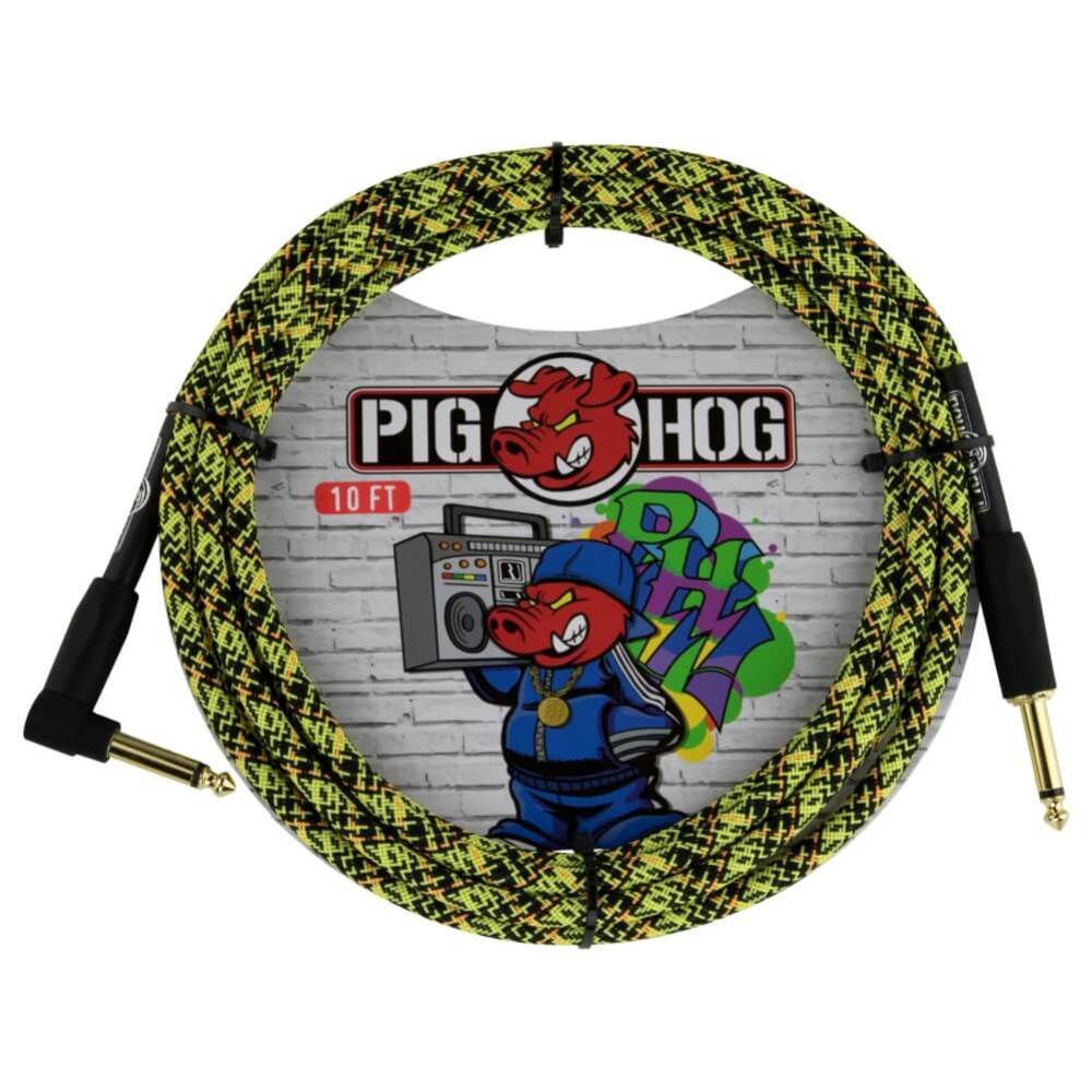 Pig Hog 10ft Right Angle Instrument Cable - Yellow Graffiti