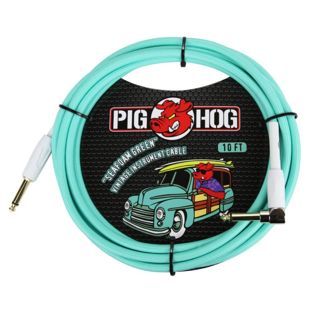 Pig Hog Vintage 10ft Right Angle Instrument Cable - Seafoam Green