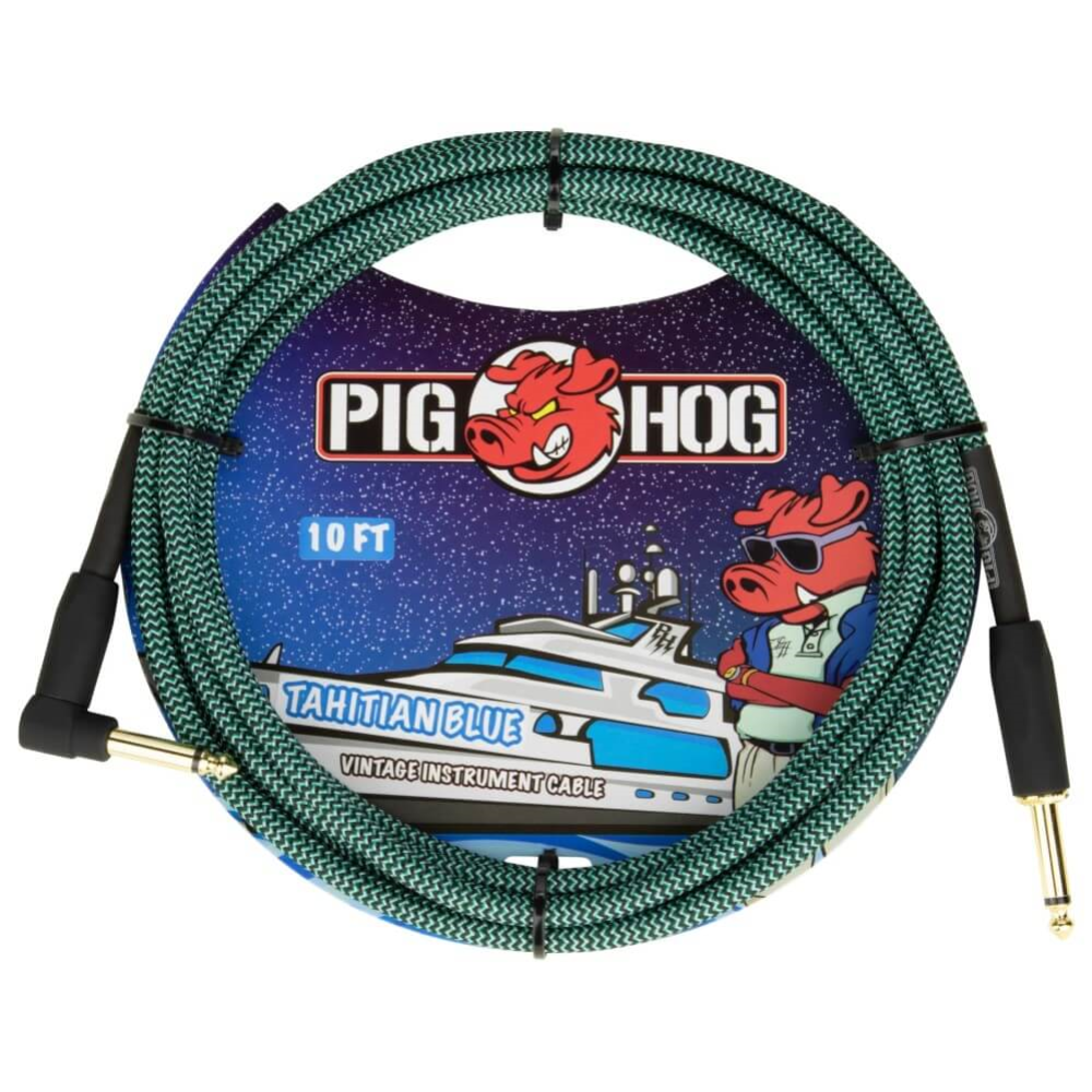 Pig Hog 10ft Right Angle Instrument Cable - Tahitian Blue