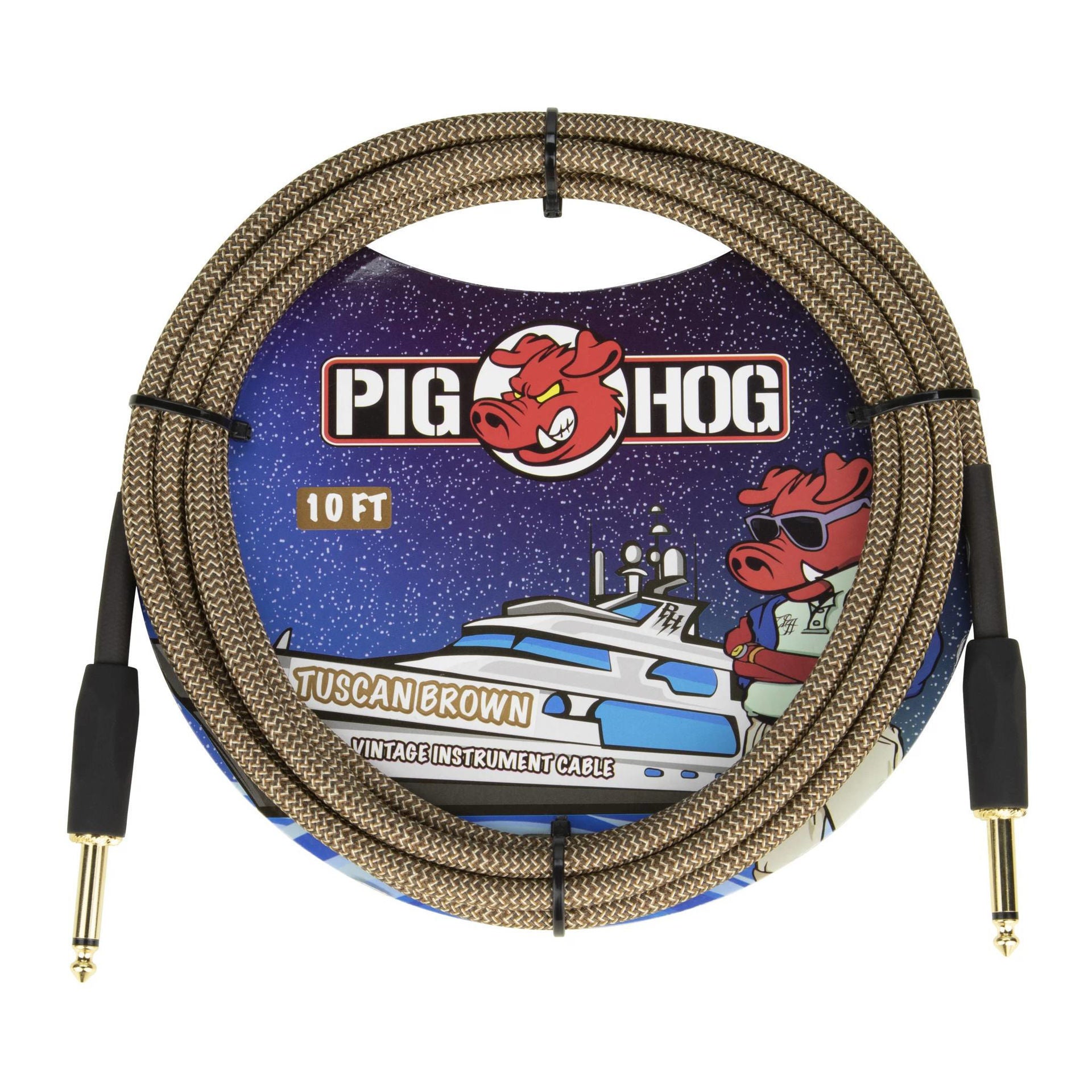 Pig Hog 10ft Tuscan Brown guitar instrument cable, high-quality lead for electric guitars, with durable connectors and flexible design.