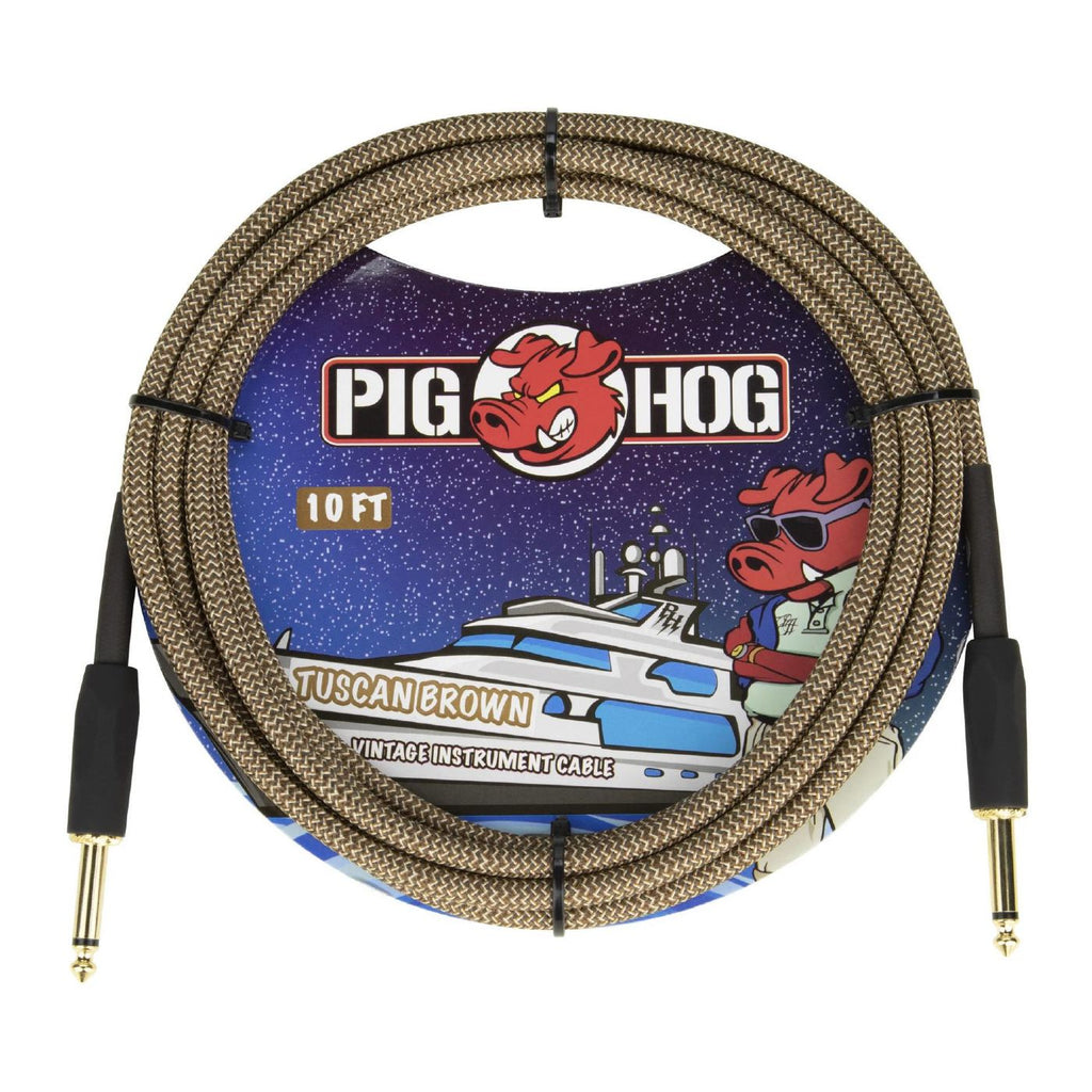 Pig Hog 10ft Tuscan Brown guitar instrument cable, showing the coiled cable with connectors on each end.