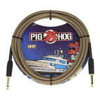 Pig Hog 10ft Tuscan Brown guitar instrument cable, showing the coiled cable with connectors on each end.