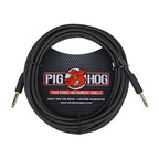 20-foot black woven Pig Hog guitar instrument cable with durable connectors and flexible design, ideal for musicians.