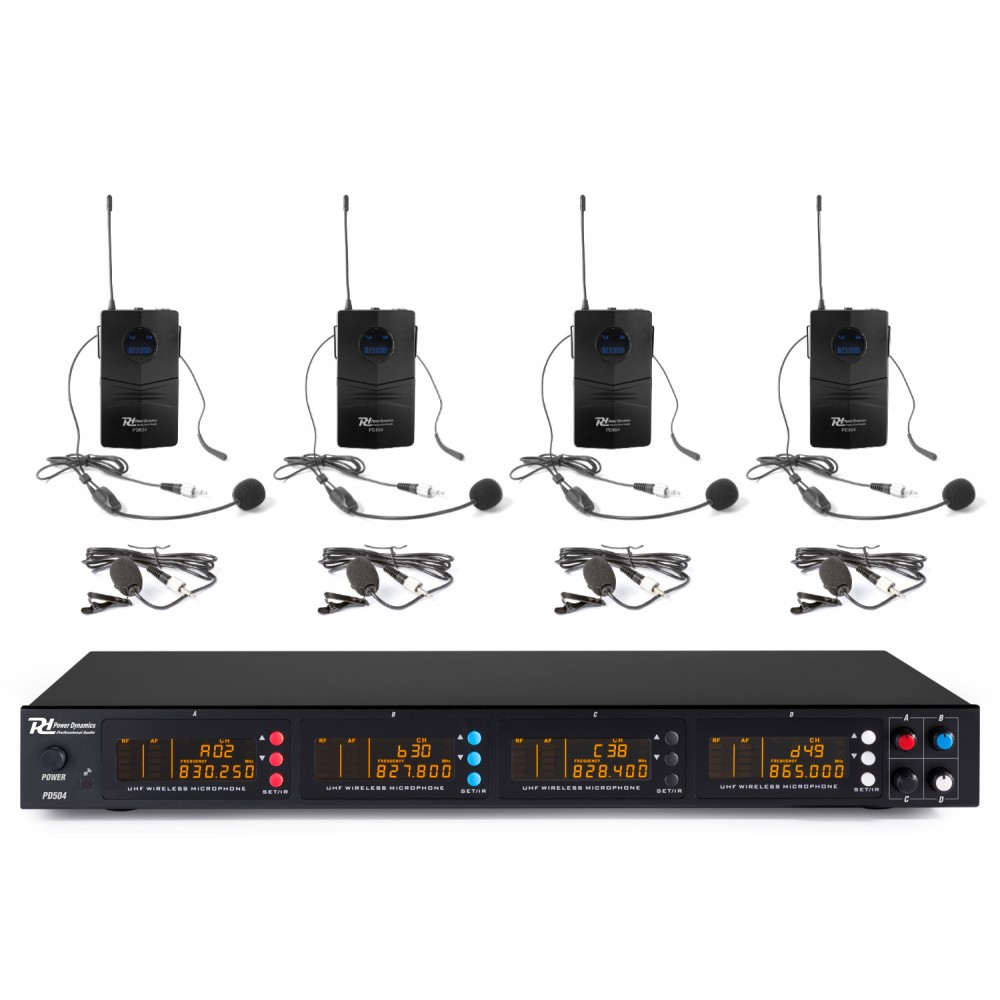 PD504B 4 x Wireless Bodypack Headset Microphone Set