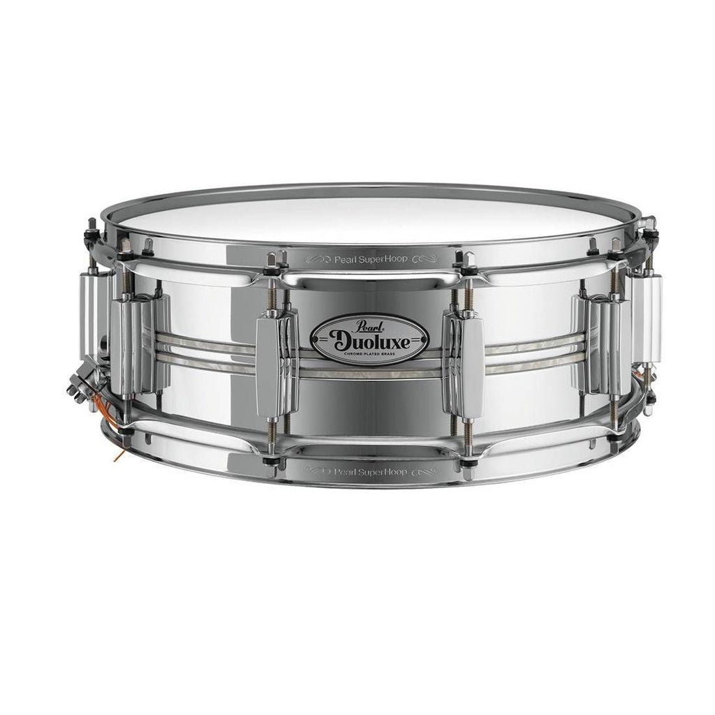 Pearl Duoluxe Chrome-over-Brass 14x5 Snare Drum with Twin Nicotine White Marine Pearl Inlays