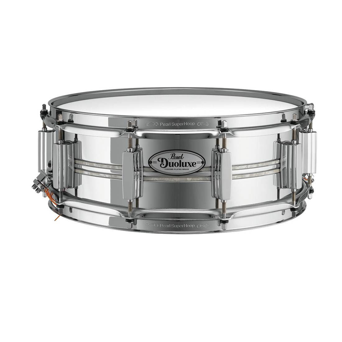 Pearl Duoluxe Chrome-over-Brass 14x5 Snare Drum with Twin Nicotine White Marine Pearl Inlays