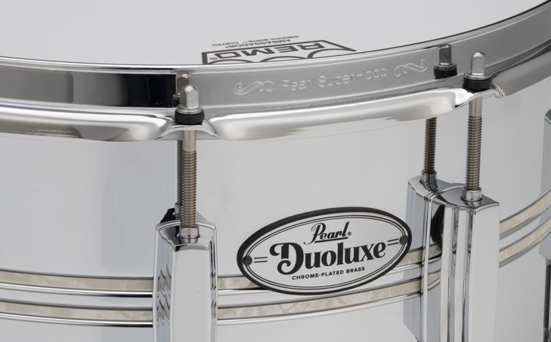 Pearl Duoluxe Chrome-over-Brass 14x6.5 Snare Drum with Twin Nicotine White Marine Pearl Inlays
