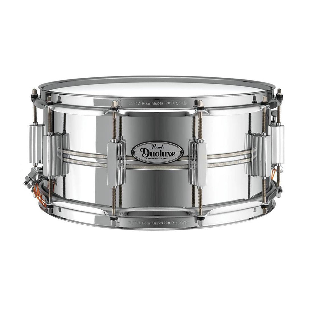 Pearl Duoluxe Chrome-over-Brass 14x6.5 Snare Drum with Twin Nicotine White Marine Pearl Inlays