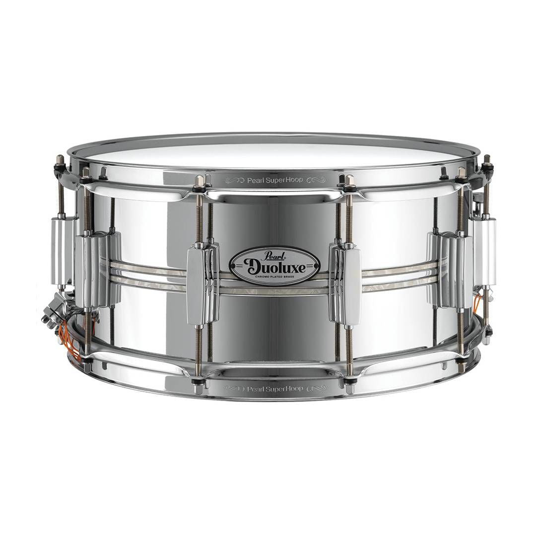 Pearl Duoluxe Chrome-over-Brass 14x6.5 Snare Drum with Twin Nicotine White Marine Pearl Inlays