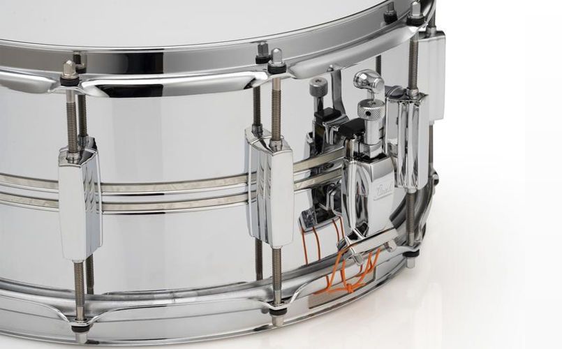 Pearl Duoluxe Chrome-over-Brass 14x6.5 Snare Drum with Twin Nicotine White Marine Pearl Inlays