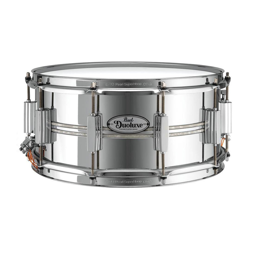 Pearl Duoluxe Chrome-over-Brass 14x6.5 Snare Drum with Twin Nicotine White Marine Pearl Inlays