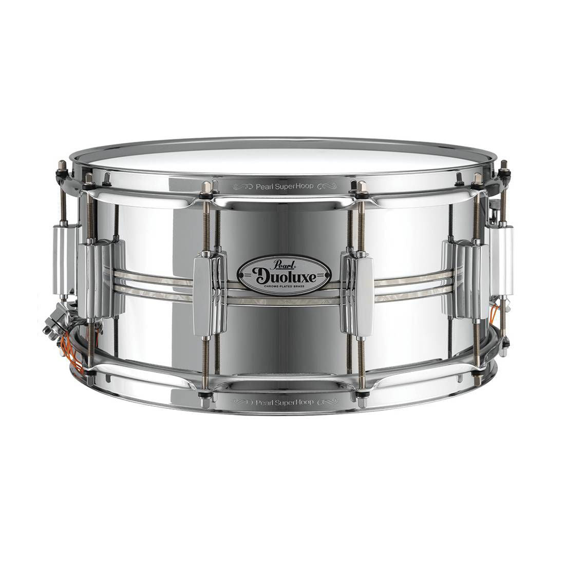 Pearl Duoluxe Chrome-over-Brass 14x6.5 Snare Drum with Twin Nicotine White Marine Pearl Inlays