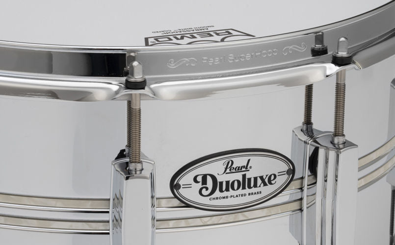Pearl Duoluxe Chrome-over-Brass 14x6.5 Snare Drum with Twin Nicotine White Marine Pearl Inlays
