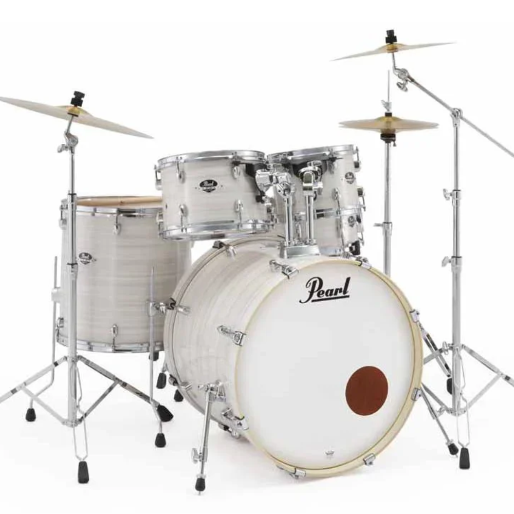 Pearl Pearl Export EXX 22 Fusion Plus drum kit with slipstream white finish, including drums and hardware components.